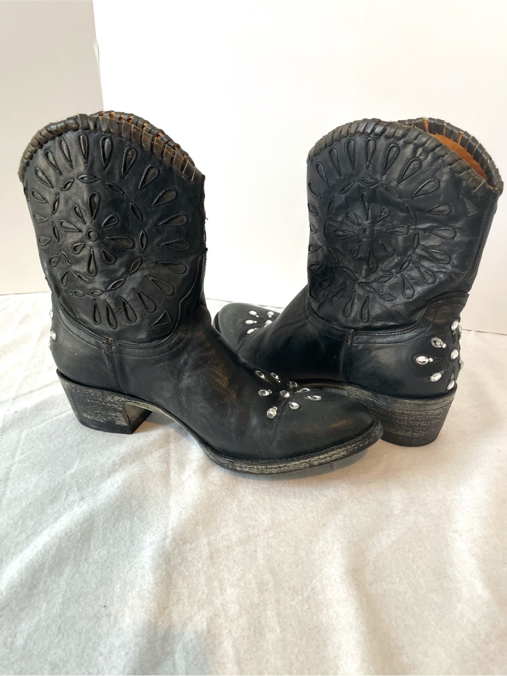 Old Gringo Black Leather Studded Western Mid-Calf Boots Womens US 7